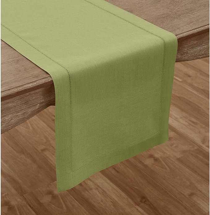 100% Pure Linen Hemstitch 14 x 90 Inch Table Runner - Spring green
