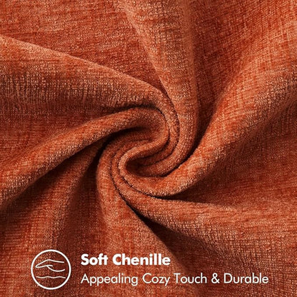 2 Pc Stitched Edge Soft Chenille Pillow Covers - 12 x 20 inch, Burnt Orange