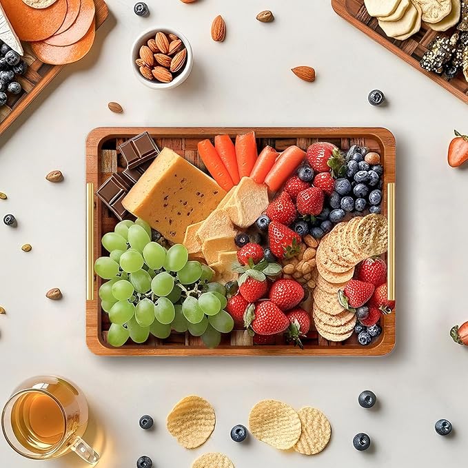 Wooden Serving Tray with Gold Handles