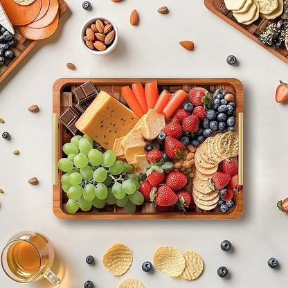 Wooden Serving Tray with Gold Handles