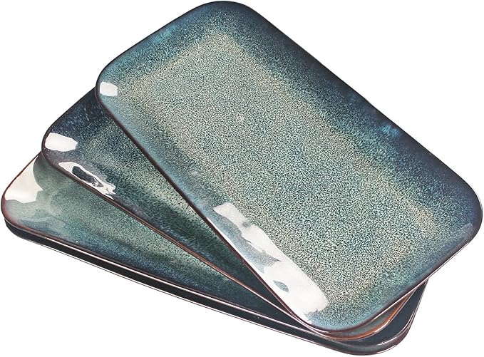 Set of 4 Rectangular Serving Platters - Blue reactive glaze, 12.7 Inch
