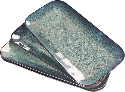 Set of 4 Rectangular Serving Platters - Blue reactive glaze, 12.7 Inch