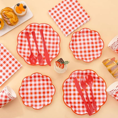 350 Pcs Red Gingham Plates and Napkins Party Supplies