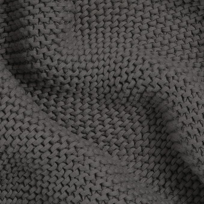 Large Organic Cotton Knit Throw Blanket - Charcoal