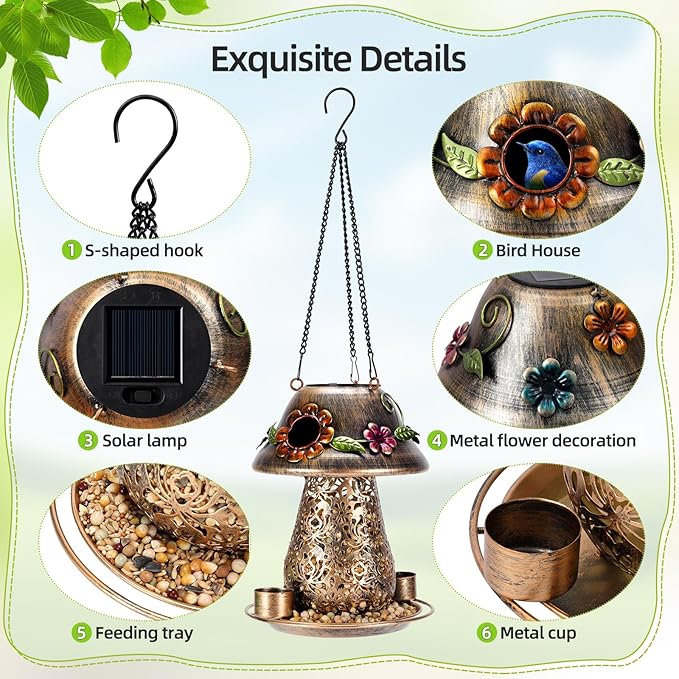 Solar Bird Feeder - Bronze Mushroom