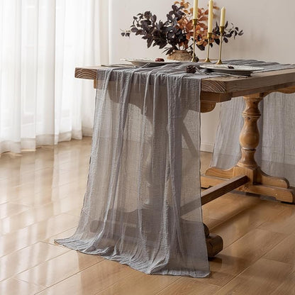 Rustic Grey Gauze Cheesecloth Table Runner - 120"