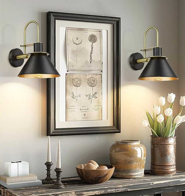 Set of 2 Modern Gooseneck Sconces - Black/Gold