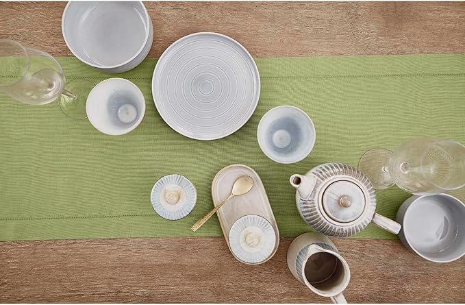 100% Pure Linen Hemstitch Table Runner 14 x 72 Inch - Moss Green