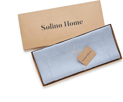 100% Pure Linen Hemstitch 14 x 90 Inch Table Runner - Sky Blue