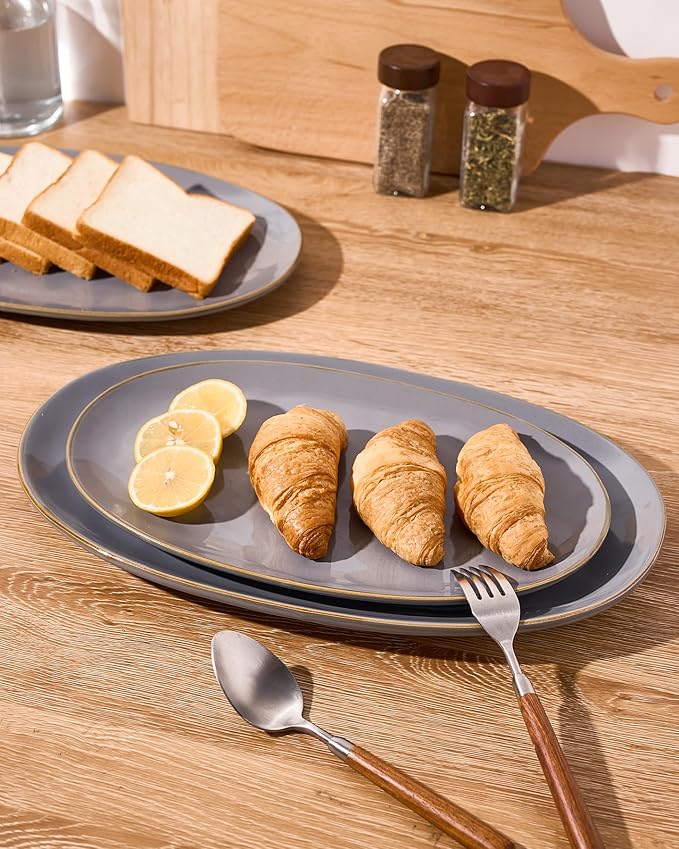 Set of 3 Fine Stonware Oval Serving Trays - Gray