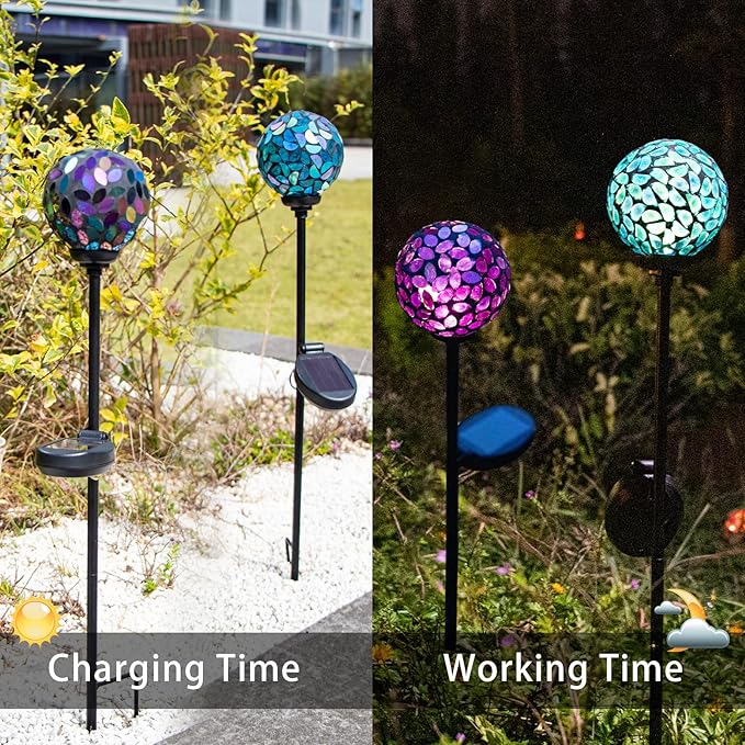 Set of 2 Mosaic Solar Lights - Blue/Purple