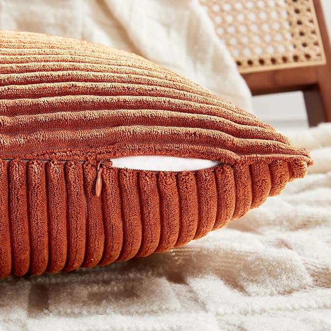 Set of 2 Burnt Orange Soft Corduroy Pillow Covers - 12 x 24 inch
