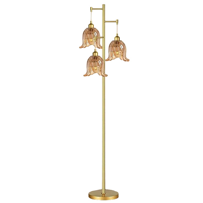 Brass Vintage-Style Floor Lamp with Glass Shades - Amber