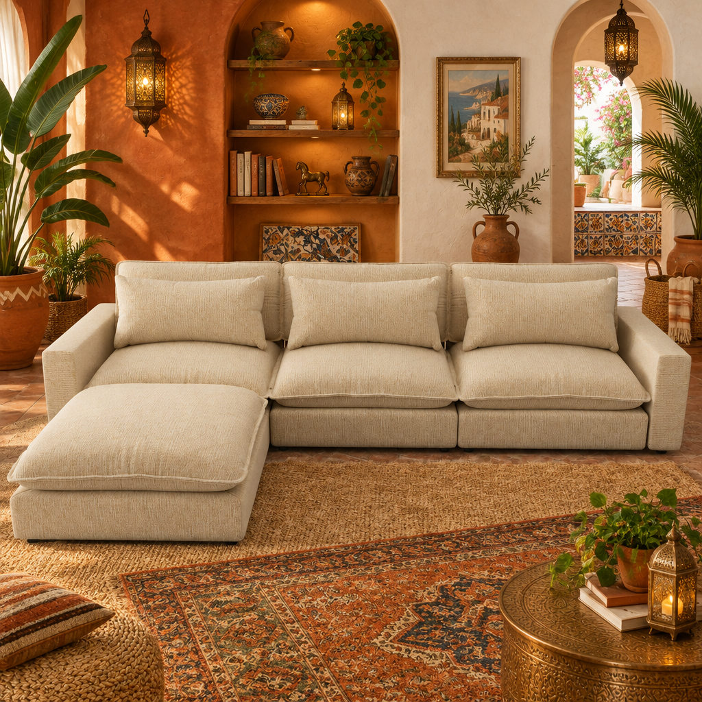 Chenille Upholstered Cloud Sofa Modular Sectional - Beige