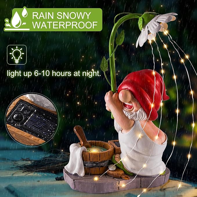 Garden Gnome Solar Garden Statue - Shower