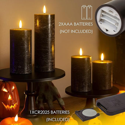 Set of 4 Halloween Flameless LED Candles w/ Remote - Black
