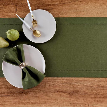 100% Pure Linen Hemstitch Table Runner - 14 x 60 Inch, Juniper
