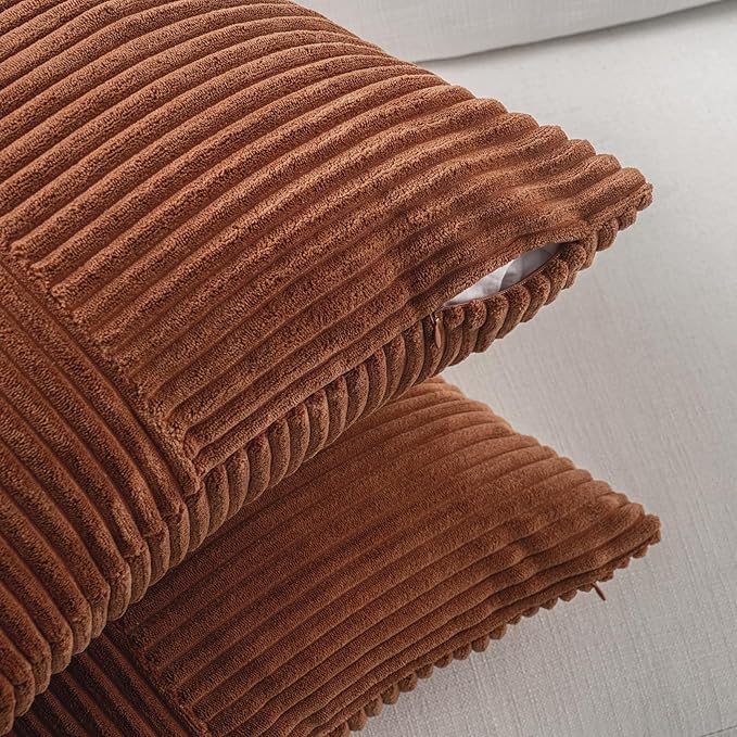 2 Pc Soft Corduroy Patchwork Pillow Covers -  18 x 18 inch, Terracotta