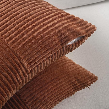 2 Pc Soft Corduroy Patchwork Pillow Covers -  18 x 18 inch, Terracotta