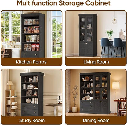 Set of 2 Farmhouse Bookcases with Drawers, Set of 2 – Black