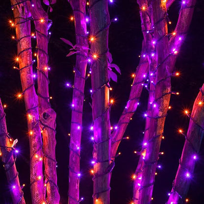 Halloween 300 LED String Lights with 8 Lighting Modes - Indoor/Outdoor, Orange + Purple