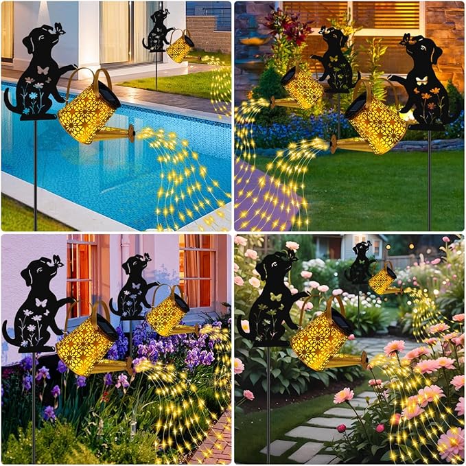 Dog With Watering Can/Cascading Lights - Solar, Waterproof
