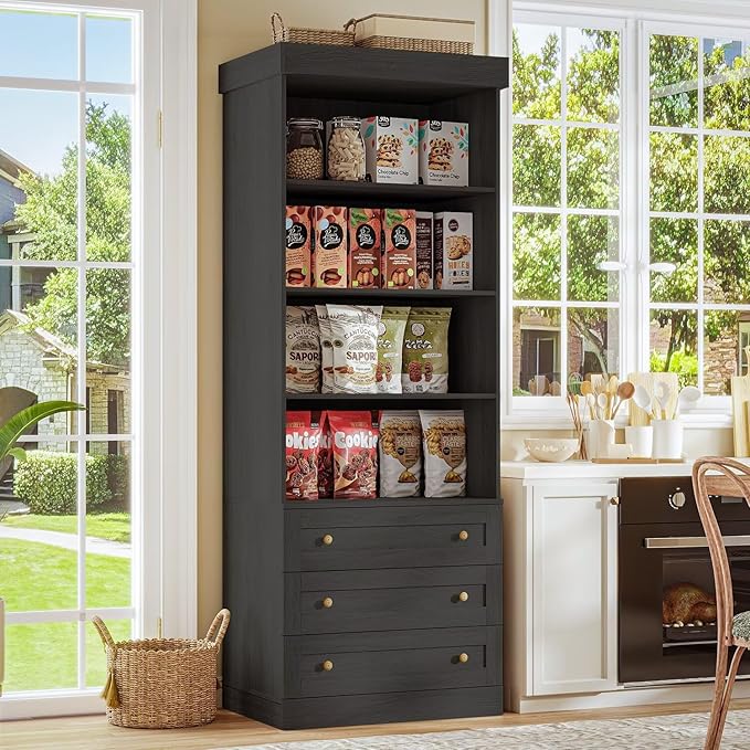 Set of 2 Farmhouse Bookcases with Drawers, Set of 2 – Black