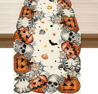 Halloween Table Runner - Skeleton Ghost Pumpkin - 13x108 Inch