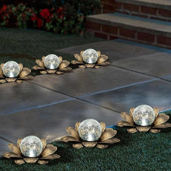 LEWIS&amp;WAYNE Solar Garden Lights - 3 Pc Copper Lotus Flower