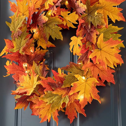 24 Inch Pre-lit Maple Leaf Wreath with Timer