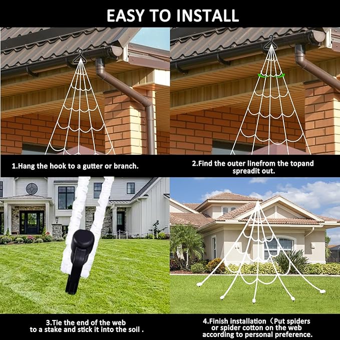 Halloween LED Lighted Spider Web - 16.4 ft Giant Halloween Decoration with 8 Lighting Modes, Orange &amp; Purple