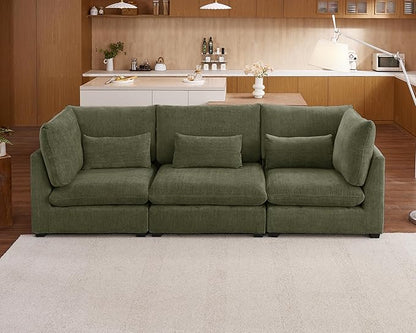 Extra Deep Cloud Chenille Modular Sectional in Olive Green