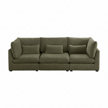 Extra Deep Cloud Chenille Modular Sectional in Olive Green