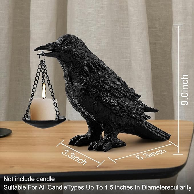 Black Crow Resin Candle Holder - Halloween Decoration