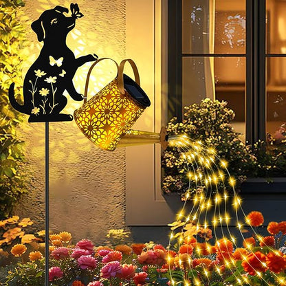 Dog With Watering Can/Cascading Lights - Solar, Waterproof