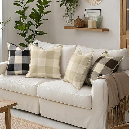 Set of 2 Buffalo Plaid Check Throw Pillow Covers -  22x22, Brown