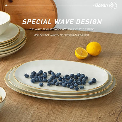 Set of 3 Fine Ceramic Oval Serving Platters - Vanilla