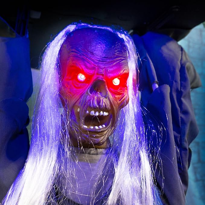 Creepy Sound Activated Animatronic Zombie with Sound Effects and Lights for Indoor (or Covered) Outdoor Halloween Decoration