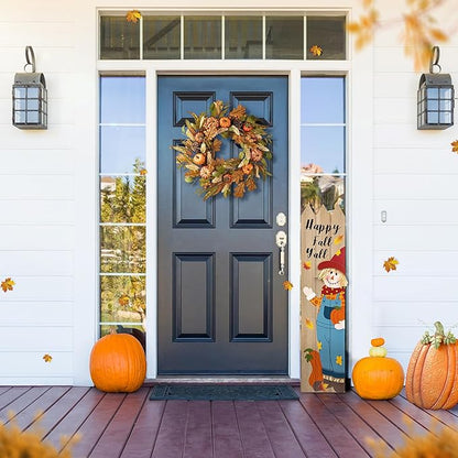 24 inch Fall Wreath with Orange Pumpkins, Natural Pinecones and Green/Brown Leaves