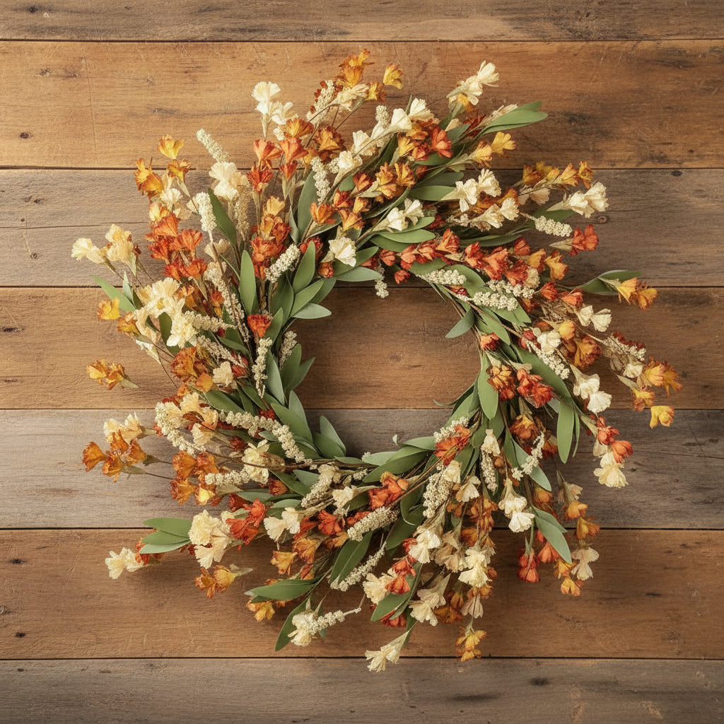 24 inch Fall Floral Wreath - White/Orange/Yellow