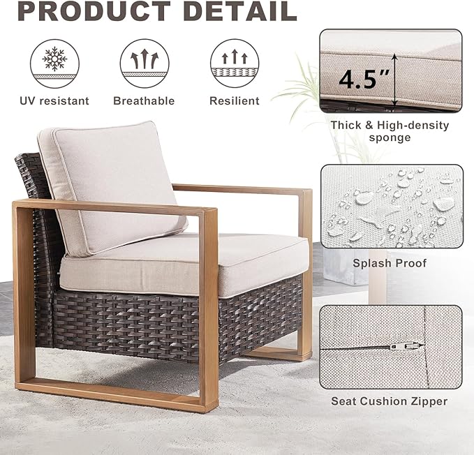 Wicker Outdoor Patio Chairs with Cushions - Set of 2
