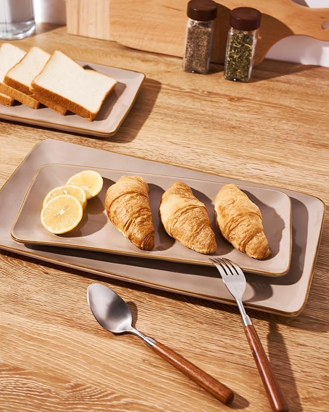 Rectangular Stonware Serving Trays - Cinnamon Brown