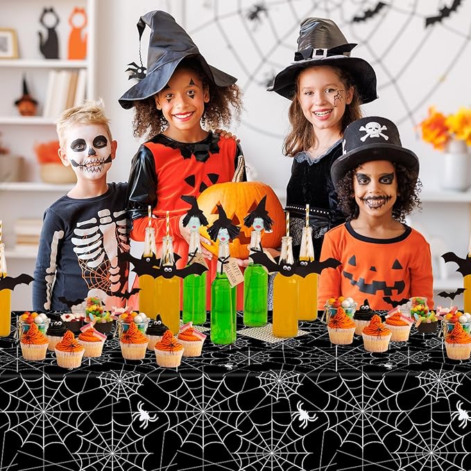 Set of 2 Disposable Halloween Tablecloths - Spider Webs - Black, 108 x 54 Inch