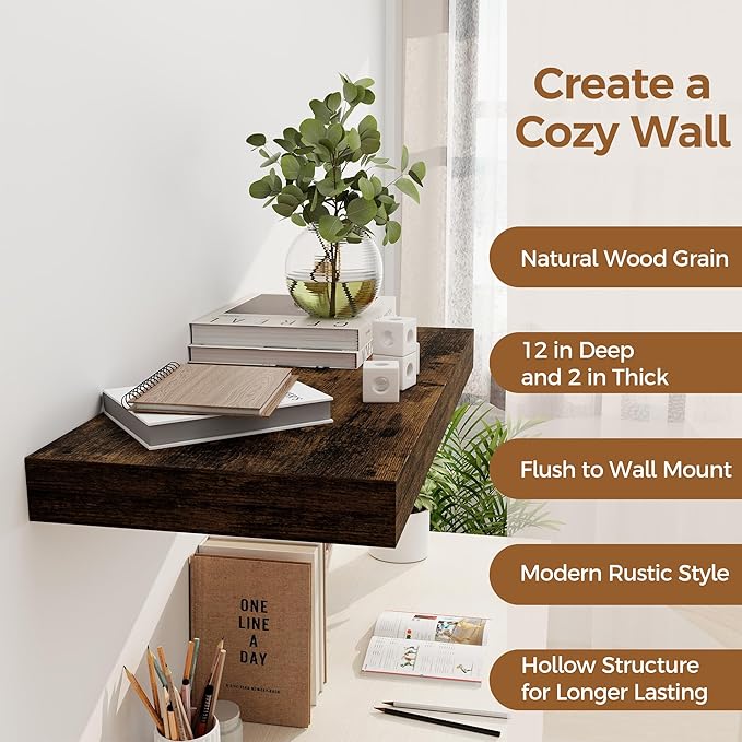 Set of 2 - 24" Rustic Brown Floating Shelves