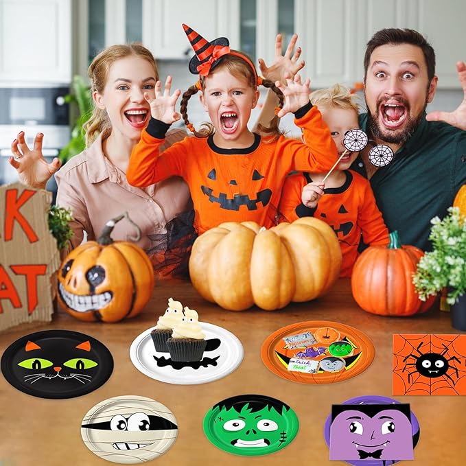 105 Piece Assorted Halloween Paper Plates &amp; Napkins - Serves 30