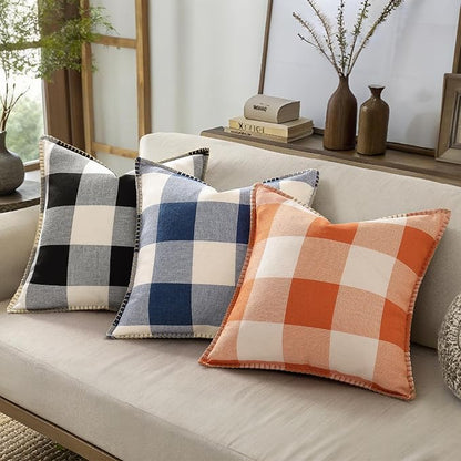 Fall Buffalo Plaid Pillow Covers - 12x20 - Set of 2, Orange