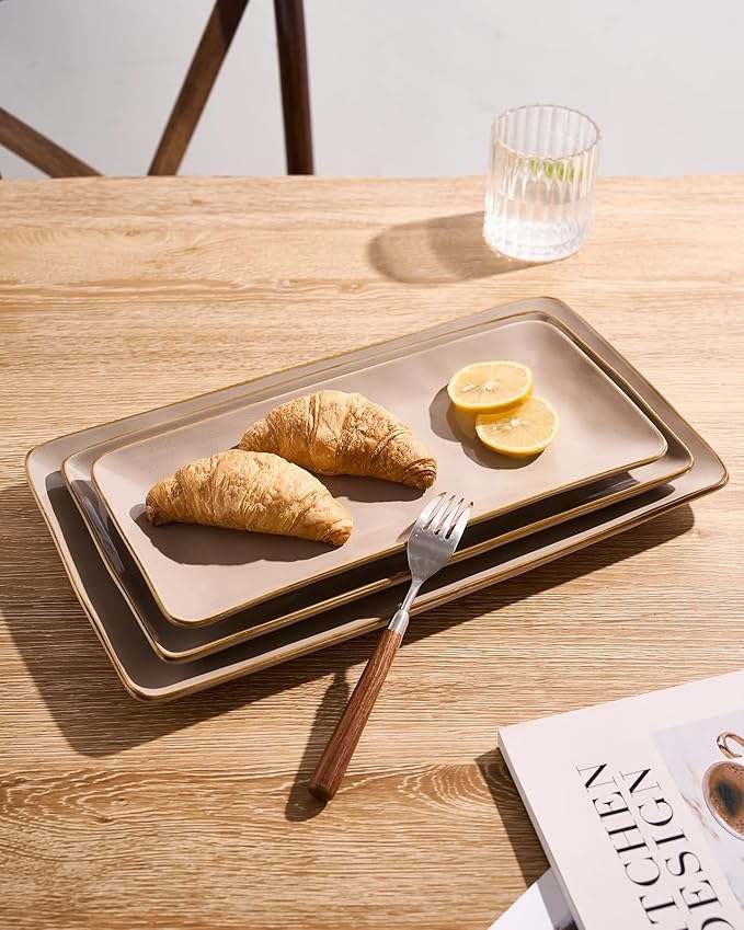 Rectangular Stonware Serving Trays - Cinnamon Brown