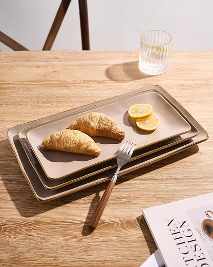 Rectangular Stonware Serving Trays - Cinnamon Brown