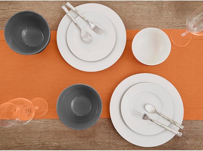 100% Pure Linen Hemstitch 14 x 90 Inch Table Runner - Mango Tango