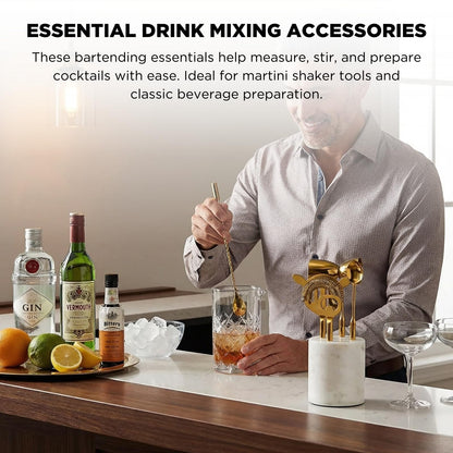 Gold &amp; Marble Cocktail Bar Tool Set - 5 Piece